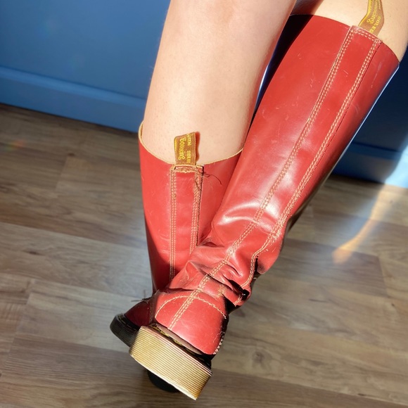 Doc Martens tall red boots knee high Oxblood Vintage Original made in England - Picture 5 of 8